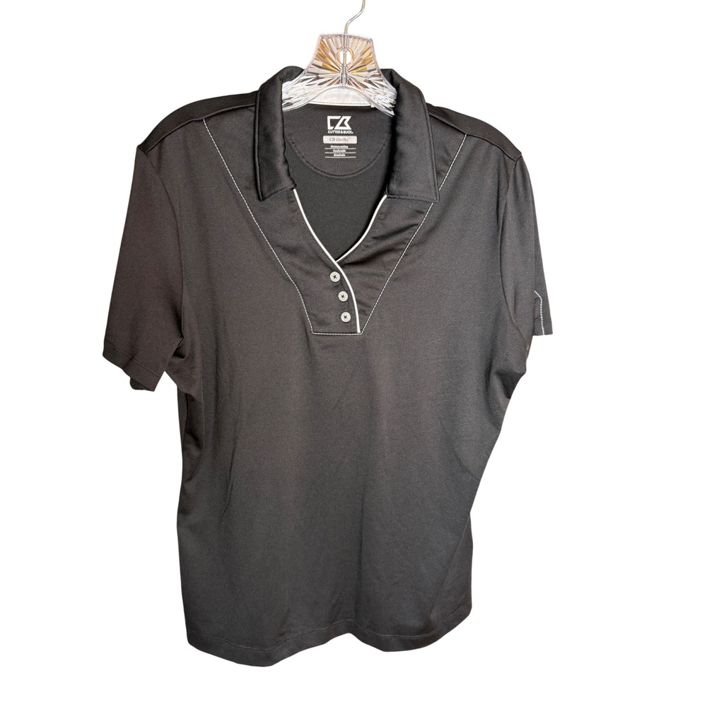 Cutter & Buck Polo Shirt Womens Large Black DryTec Athletic Short Sleeve Golf